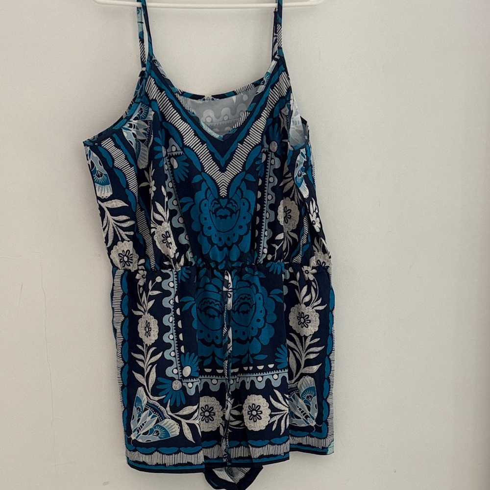 SHEIN Curve Navy and Teal Floral Print Romper